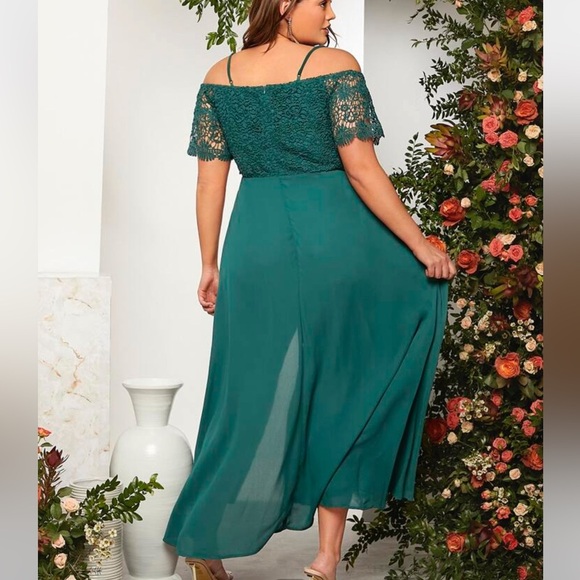 BloomChic Plus Size Guipure Lace Insert Cold Shoulder Split Party Dress - Picture 2 of 9